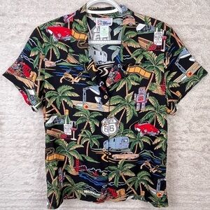 REYNE SPOONER Hawaiian Nostalgia Route 66 Novelty Button Up Shirt Small
